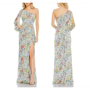 NEW $598 Mac‎ Duggal 93747 Sequined Floral One Sleeve Faux Wrap Gown SZ 6